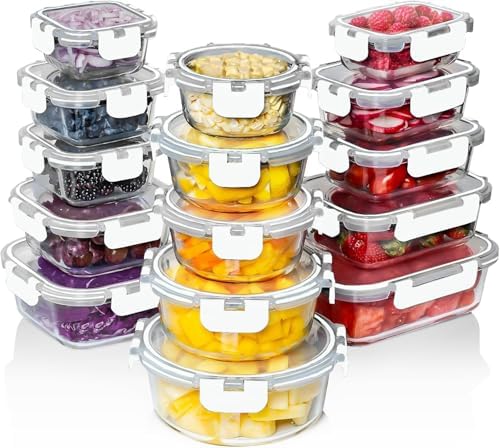 Razab 30 PC Glass Food Storage Containers with Lids - Reusable Glass Meal Prep Containers for Lunch and Leftovers - Airtight & Leakproof Snap Locking Lids - Oven, Freezer, Microwave, Dishwasher Safe by RazabHomeGoods