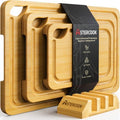 Astercook Nature Bamboo Cutting Boards for Kitchen with Wood Storage Stand, Reversible Charcuterie & Chopping Boards with Juice Grooves and Easy-Grip Handles by Astercook