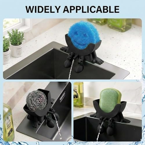 Creative Drainage Sponge Holder: Traceless Glue, 3D Printed Funny Kitchen Sink Holder, Keeps Sponge Dry – for Scrub Daddy (1, Black) - Image 7