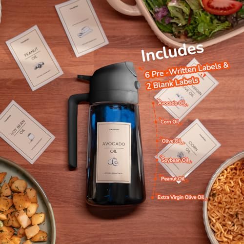 TrendPlain 16oz/470ml Blue Glass Olive Oil Sprayer for Cooking - 2 in 1 Olive Oil Dispenser for Kitchen Gadgets, Air Fryer, Salad, and BBQ - Black - Image 2
