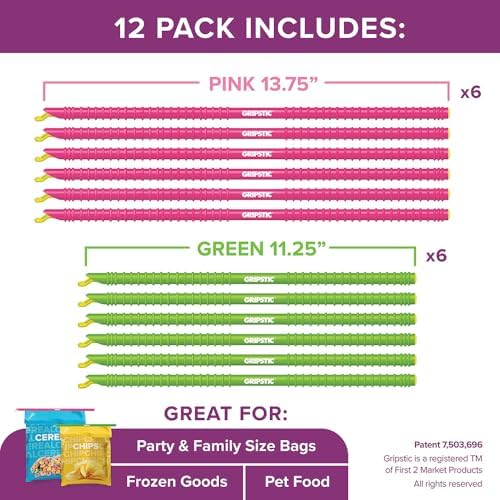 GripStic Bag Sealer - 12-Pack XLarge Reusable Bag Clips, Original Airtight & Waterproof Seal for Food Storage - Image 2