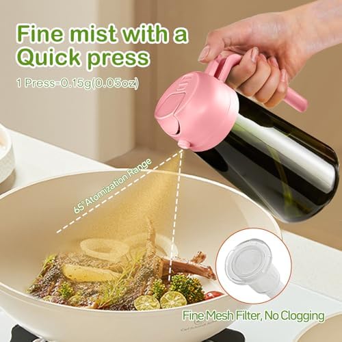 YARRAMATE 2Pcs 16oz/470ml Dark Green Oil Sprayer for Cooking with Stickers, Food-grade Premium 2 in 1 Olive Oil Dispenser Bottle for Kitchen Gadgets, Air Fryer, Salad, Frying, BBQ (Pink&Black) - Image 4