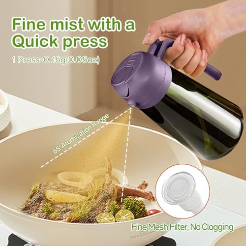 YARRAMATE 16oz/470ml Dark Green Oil Sprayer for Cooking with Stickers, Food-grade Premium 2 in 1 Olive Oil Dispenser Bottle for Kitchen Gadgets, Air Fryer, Salad, Frying, BBQ (Purple) - Image 5