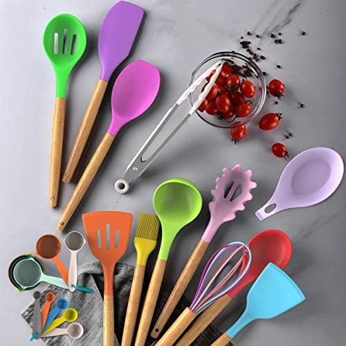 Umite Chef Kitchen Cooking Utensils Set, 33 pcs Non-stick Silicone Cooking Kitchen Utensils Spatula Set with Holder, Wooden Handle Silicone Kitchen Gadgets Utensil Set (Colorful) - Image 2