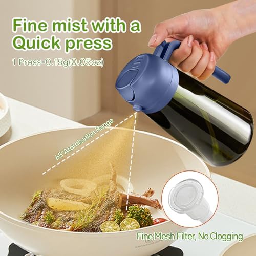 YARRAMATE 2Pcs 16oz/470ml Dark Green Oil Sprayer for Cooking with Stickers, Food-grade Premium 2 in 1 Olive Oil Dispenser Bottle for Kitchen Gadgets, Air Fryer, Salad, Frying, BBQ (Black&Navy) - Image 4