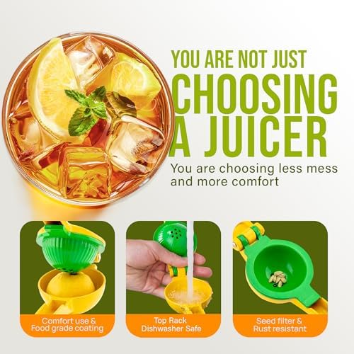 Zulay Metal 2-In-1 Lemon Squeezer Manual - Sturdy, Max Extraction Hand Juicer Lemon Squeezer Gets Every Last Drop - Easy to Clean & Use Citrus Juicer-Yellow/Green - Image 4
