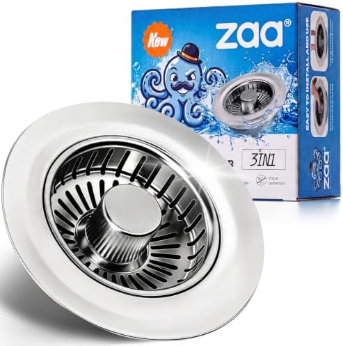 zaa Kitchen Sink Drain Strainer - Kitchen Sink Stopper, 304 Stainless Steel Sink Drain Stopper, Sink Protector for Kitchen with Anti-Clog Filter, Fit US Standard 3-1/2'' Sink Drain Hole, Gray by zaa