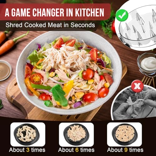 SoulLife Chicken Shredder 8 Inches, Chicken Shredder Tool Twist for Pork Beef Chicken, Meat Shredder, Clear Lid, Ergonomic Handle, Strong Anti-slip, BPA Free, Easy to Clean, Dishwasher Safe (Black) - Image 2