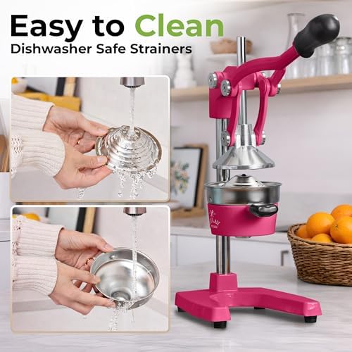 Zulay Kitchen Cast Iron Juicer, Orange Manual Juicer, Citrus Press, Magenta - Image 5