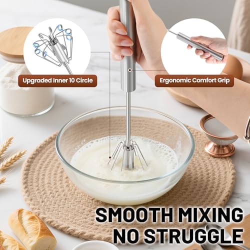 2026 Upgraded Semi-Automatic Stainless Steel Egg Beater – Hand Push Whisk for Baking, Cooking & Stirring – Perfect for Whisking Eggs, Batters & Creams – Effortless Mixing for Quick, Smooth (12in) - Image 2