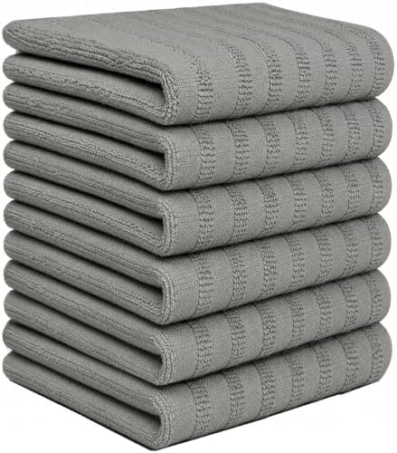 Premium Kitchen Towels 6 Pack 100% Cotton, 20"x28" - Grey Solid - Image 2