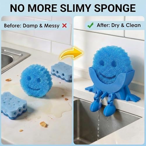 Creative Drainage Sponge Holder: Traceless Glue, 3D Printed Funny Kitchen Sink Holder, Keeps Sponge Dry – for Scrub Daddy (1, Blue) - Image 4