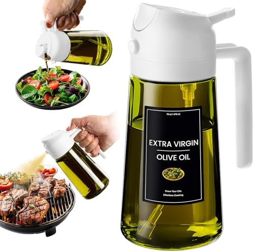 CXINYI - 16oz/470ml Olive Oil Dispenser for Kitchen with Stickers - 2 in 1 Olive Oil Sprayer for Cooking, Air Fryer, and Salad, White (Light-Proof Kitchen Gadget) by CXINYILLC