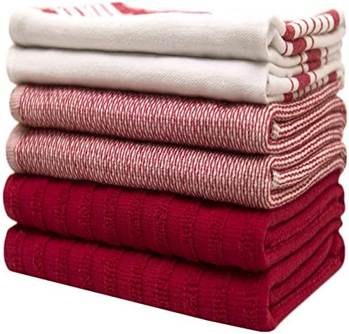 Premium Kitchen Towels 6 Pack 100% Cotton 20"x28" Dish Towels Red Striped - Image 6