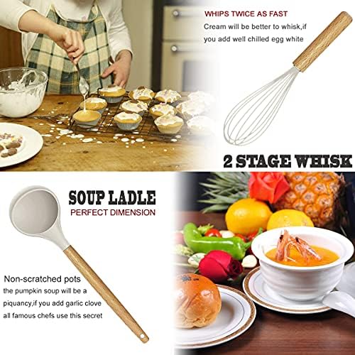 Kitchen Utensils Set- 35 PCs Cooking Utensils with Grater,Tongs, Spoon Spatula &Turner Made of Heat Resistant Food Grade Silicone and Wooden Handles Kitchen Gadgets Tools Set for Nonstick Cookware - Image 4