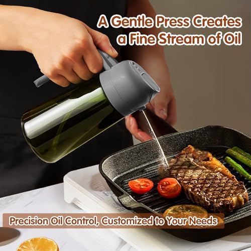 YARRAMATE 16oz/470ml Dark Green Oil Sprayer for Cooking with Stickers, Food-grade Premium 2 in 1 Olive Oil Dispenser Bottle for Kitchen Gadgets, Air Fryer, Salad, Frying, BBQ (Grey) - Image 6