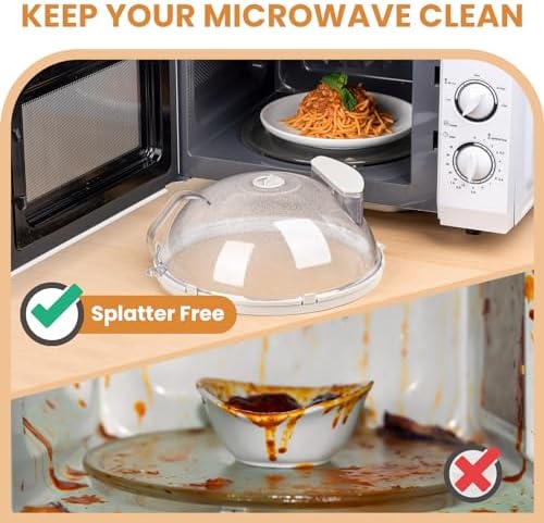 12 Inch Microwave Splatter Cover with Water Steamer, Integrated Handle - Image 2