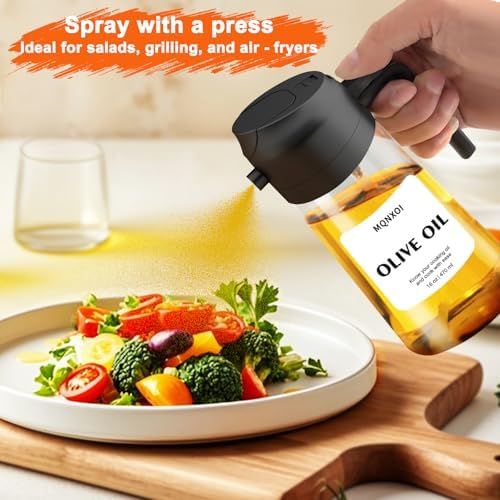 2 in 1 Glass Oil Sprayer & Dispenser,16oz/470ml Olive Cooking, Air Fryer, and Salad, for Kitchen Gadgets and Air Fryer Accessories, w/Stickers (Black) - Image 6