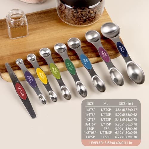 ChefAide Set of 8 Magnetic Measuring Spoons, Stainless Steel, Dual Sided - Image 2