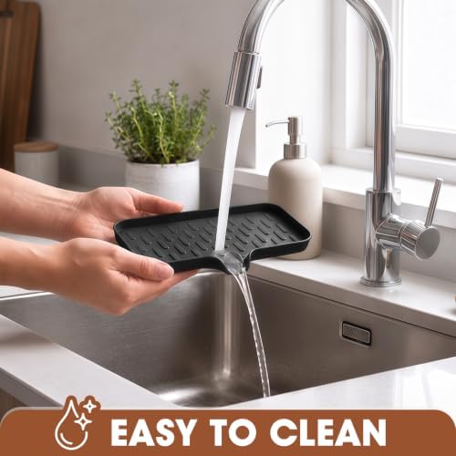 CAKETIME 2 Pack Silicone Soap Dish with Drain Spout for Bathroom Shower Caddy Kitchen Counter Sponge Holder Bar Sink Organizer Gadgets Gears Items Self Draining Jabonera Stuff Black Medium - Image 3