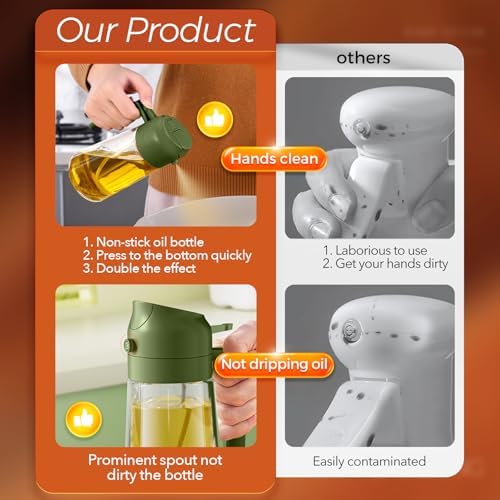 YARRAMATE 16 oz 2-in-1 Glass Olive Oil Sprayer for Cooking, BlackOliveGreen - Image 6