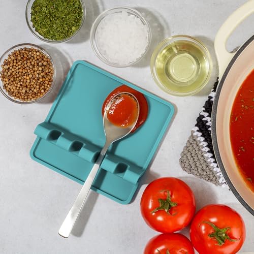 Zulay Kitchen Silicone Utensil Rest with Drip Pad for Multiple Utensils - BPA-Free, Heat-Resistant Spoon Rest & Spoon Holder for Stove Top - Kitchen Utensil Holder for Ladles & Tongs - Aqua Sky - Image 6