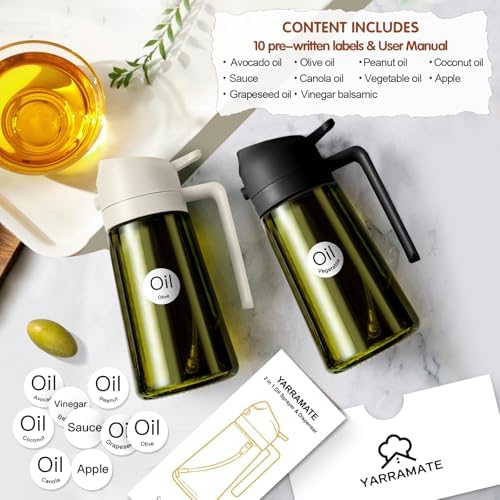YARRAMATE 16 oz 2-in-1 Dark Glass Olive Oil Sprayer & Dispenser, BlackGreen - Image 3