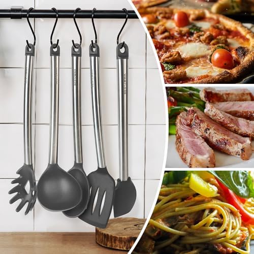 Kitchen Utensil Set-Silicone Cooking Utensils-33 Kitchen Gadgets & Spoons for Nonstick Cookware-Silicone and Stainless Steel Spatula Set-Best Kitchen Tools, Useful Pots (Grey) - Image 4