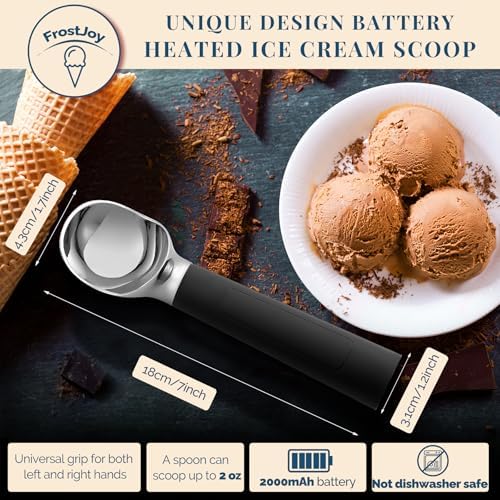 Heated Ice Cream Scoop Rechargeable, Electric Warming Ice Cream Scooper with LED Display, Heats to 158°F for Hard Ice Cream, Easy for Seniors & Kids, IP67 Waterproof (Black, 2 oz) - Image 5