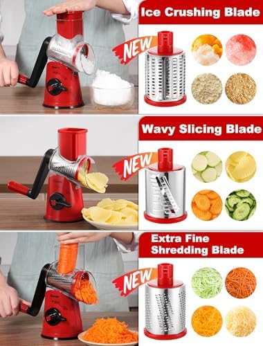 Geedel Rotary Cheese Grater Vegetable Shredder With 6 Interchangeable Blades No Slip Suction Base, Mandoline Slicer & Food Chopper for Cheese, Ice, Nuts, Vegetables, Veggie - Image 3