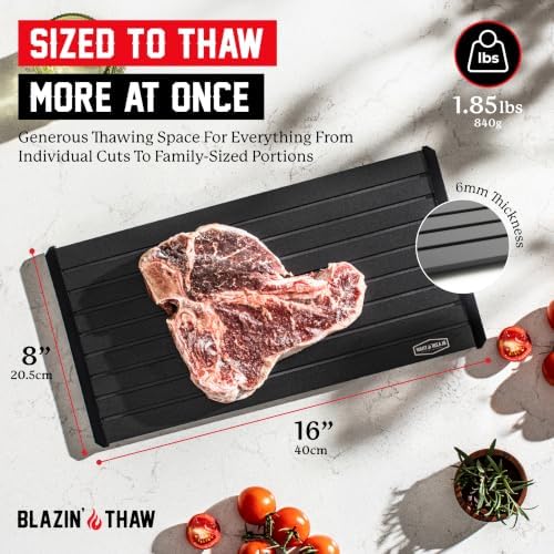 BLAZIN' THAW Defrosting Tray for Frozen Meat | 16" Family-Size | Aluminium Plate for Thawing Frozen Food | Natural Thawing Process | No Microwaves, No Cold/Warm Water Required | - Image 2