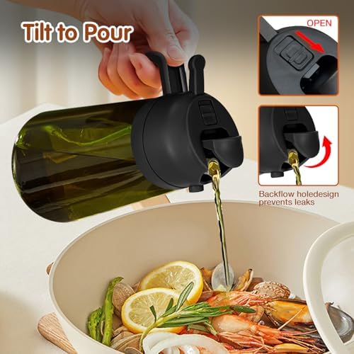 YARRAMATE 16 oz Dark Glass Olive Oil Sprayer & Dispenser, 2-in-1, Black - Image 6