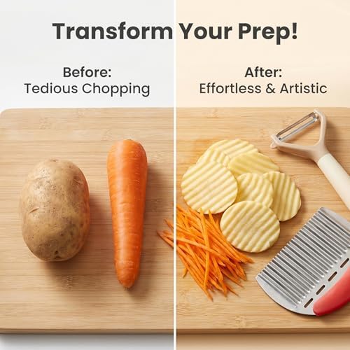 6-Piece Kitchen Utensil Set - Includes Cabbage Shredder, Crinkle Cutter, Dough Scraper, 2 Peelers, and Stainless Steel Kitchen Shears - Ideal Food Prep & Baking Tools (6 PCS-B) - Image 4