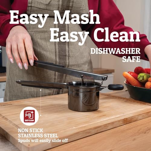 PriorityChef Large 15oz Potato Ricer, Heavy Duty Stainless Steel Potato Masher and Ricer Kitchen Tool, Press and Mash Kitchen Gadget For Perfect Mashed Potatoes - Everytime, All Black - Image 4