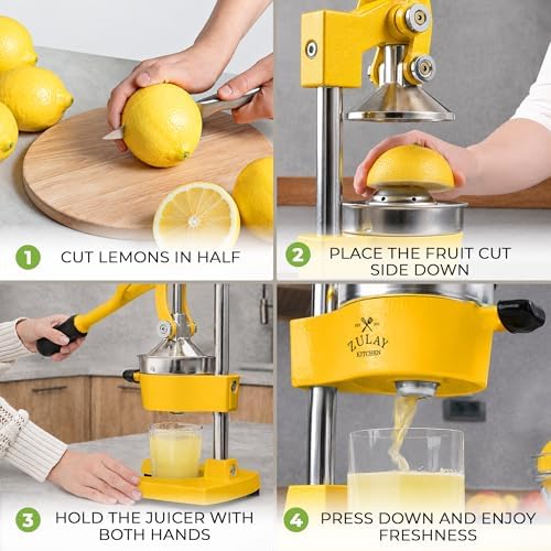 Zulay Kitchen Cast Iron Juicer, Orange Manual Juicer, Citrus Press, Yellow - Image 4