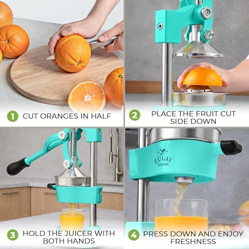 Zulay Kitchen Cast Iron Juicer, Orange Manual Juicer, Citrus Press, Teal - Image 4
