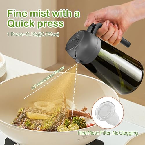YARRAMATE 16oz/470ml Dark Green Oil Sprayer for Cooking with Stickers, Food-grade Premium 2 in 1 Olive Oil Dispenser Bottle for Kitchen Gadgets, Air Fryer, Salad, Frying, BBQ (Grey) - Image 5