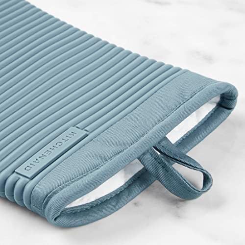 KITCHENAID Ribbed Soft Silicone Oven Mitt 2-Pack Set, 7.5"x13", Fog Blue - Image 5