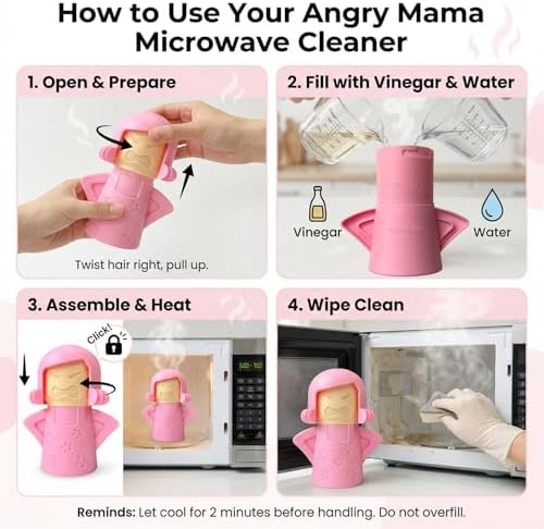 Angry Mama Microwave Cleaner, Vinegar and Water Steam Tool (Pink) - Image 3