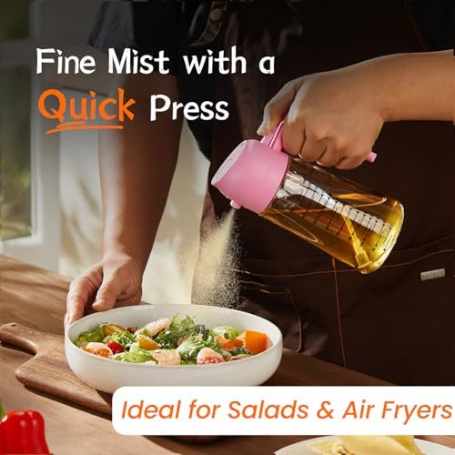 TrendPlain 16oz/470ml Glass Olive Oil Sprayer for Cooking - 2 in 1 Olive Oil Dispenser for Kitchen Gadgets, Air Fryer, Salad, and BBQ - Bubblegum - Image 2