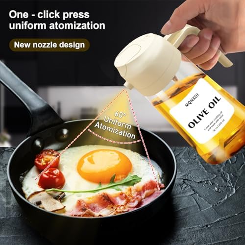 2 in 1 Glass Oil Sprayer & Dispenser,16oz/470ml Olive Cooking, Air Fryer, and Salad, for Kitchen Gadgets and Air Fryer Accessories, w/Stickers (White) - Image 3