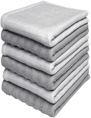 Bumble Premium Dish Cloths 13"x13" (6 Pack) | 100% Natural Ring Spun Cotton | 400 GSM | Highly Absorbent & Soft |Yarn Dyed & Solid Dyed Terry Dish Cloth Set - Grey by BumbleTowels