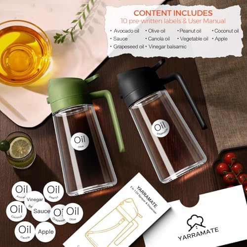 YARRAMATE 16 oz 2-in-1 Glass Olive Oil Sprayer for Cooking, OliveGreen - Image 2