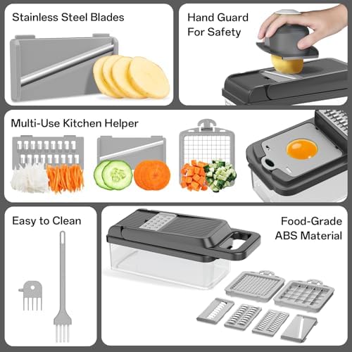 HomeHacks Veggie Chopper Vegetable Cutter, 12 in 1 Kitchen Gadget, Grey - Image 5