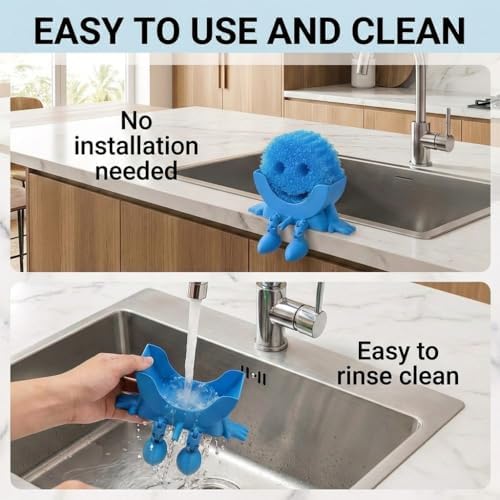 Creative Drainage Sponge Holder: Traceless Glue, 3D Printed Funny Kitchen Sink Holder, Keeps Sponge Dry – for Scrub Daddy (1, Blue) - Image 6