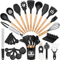 Astercook 39 PCS Kitchen Utensils Set, Silicone Cooking Utensil Sets with Wooden Handle, 446°F Heat Resistant Food Grade Spatula Set, BPA Free Kitchen Gadgets Tools Set & Spoons for Nonstick Cookware by Astercook
