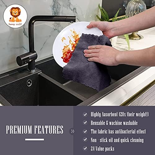 Sunny zzzZZ 24 Pack Kitchen Dishcloths - Does Not Shed Fluff - Reusable Dish Towels, Dish Cloths, Super Absorbent Coral Fleece Cleaning Cloths, Nonstick Oil Washable Fast Drying, 7 x 9 Inch (Grey) - Image 7