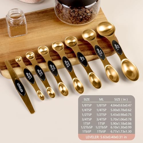 ChefAide Set of 8 Magnetic Measuring Spoons, Stainless Steel, Dual Sided - Image 2