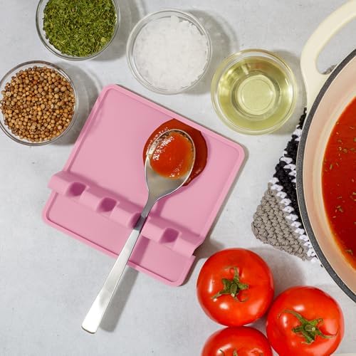 Zulay Kitchen Silicone Utensil Rest with Drip Pad for Multiple Utensils - BPA-Free, Heat-Resistant Spoon Rest & Spoon Holder for Stove Top - Kitchen Utensil Holder for Ladles & Tongs - Pink - Image 6
