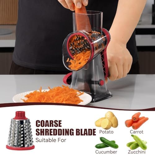 KEOUKE Rotary Cheese Grater, Hand Crank Shredder Slicer, Snow Cone Maker - Image 3